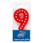 Свеча для торта Красный в белый горох 9 4,3см 803149