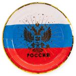 Тарелка Россия герб триколор 18см 6шт/уп картон 690011