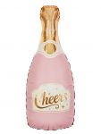 Шар фигура Бутылка Шампанское Cheers розовый FL34"/85см (Китай) сатин 29341