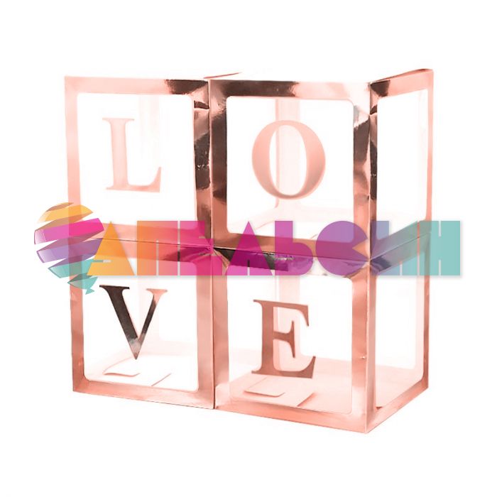 Коробка Блок Розовое золото LOVE металлик 4шт/уп для шаров 617651