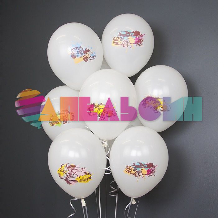 Шар латекс Машинки граффити на белом 12"/30см 25шт/уп (Турция) 812250
