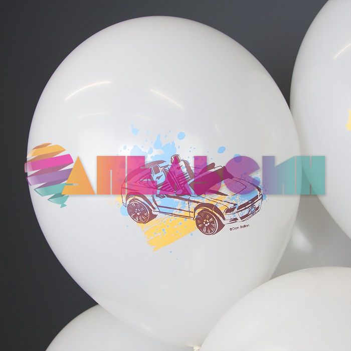 Шар латекс Машинки граффити на белом 12"/30см 25шт/уп (Турция) 812250