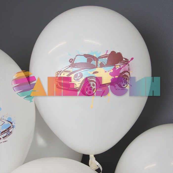 Шар латекс Машинки граффити на белом 12"/30см 25шт/уп (Турция) 812250