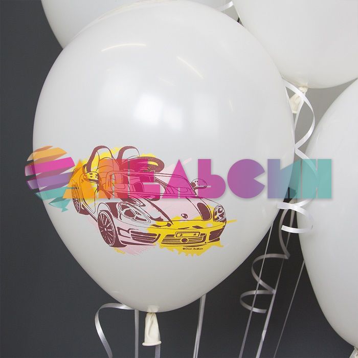 Шар латекс Машинки граффити на белом 12"/30см 25шт/уп (Турция) 812250