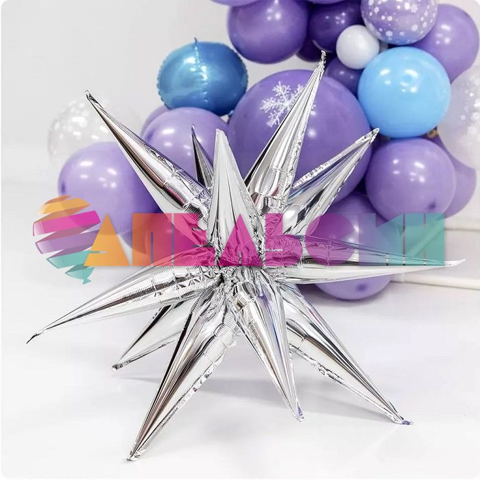 Шар звезда Серебро FL40"/102см 12 элементов (Китай) 60042
