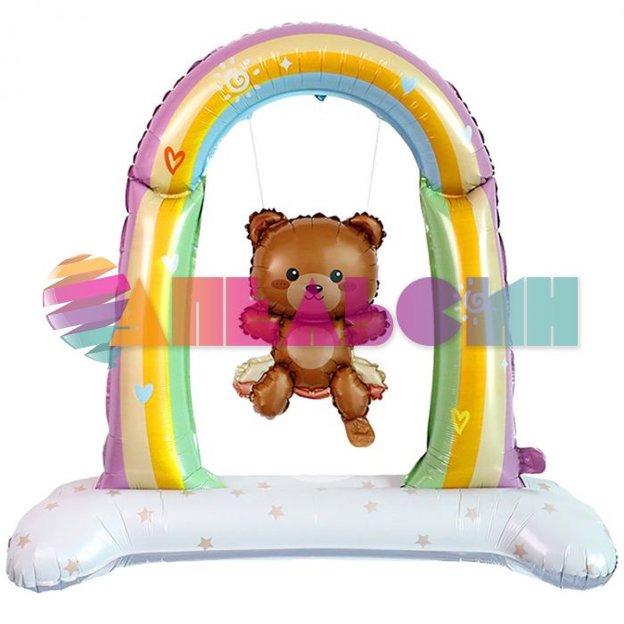Шар ХОД Мишка на качелях FL39"/99см на подставке (Китай) воздух 23948