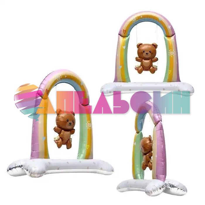 Шар ХОД Мишка на качелях FL39"/99см на подставке (Китай) воздух 23948