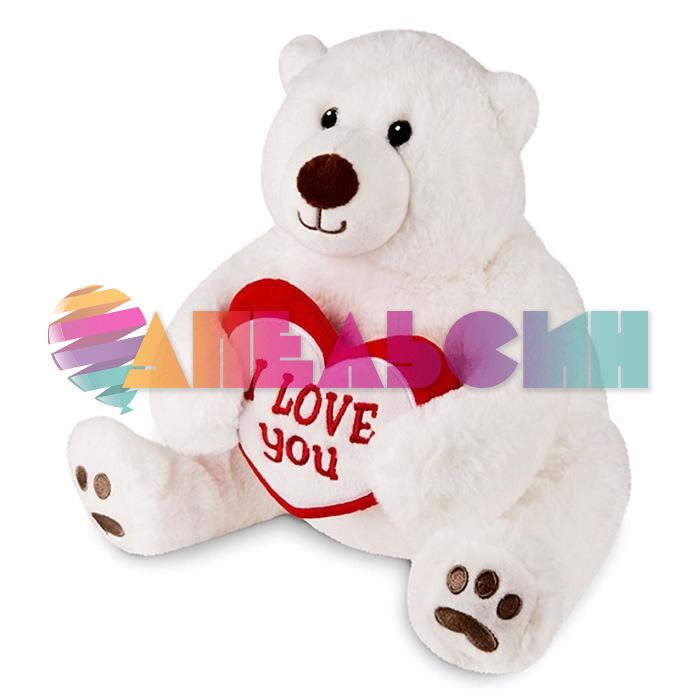 Игрушка Мишка белый с сердцем ILY 23см 5634702-СТОК