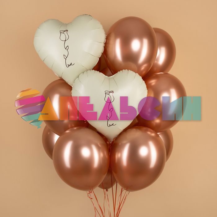 Шар фольга Роза love кремовый FL18"/46см (Китай) сердце 25115
