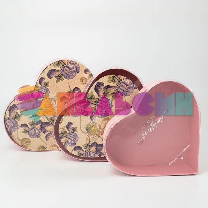 Коробка Розовый с прозрачной крышкой 28x25,2x11см сердце Ч52030-1
