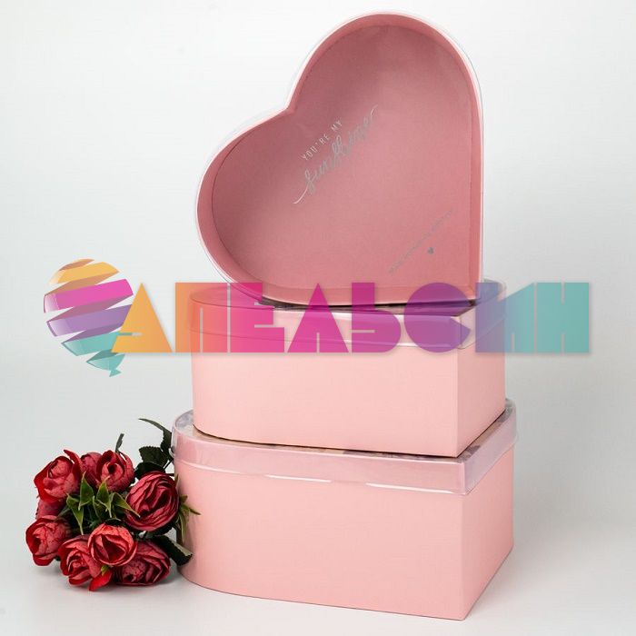 Коробка Розовый с прозрачной крышкой 28x25,2x11см сердце Ч52030-1