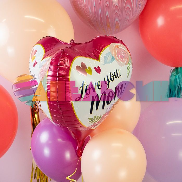 Шар 3D фигура Сердце I love you Mom FL24"/61см (Китай) 23469