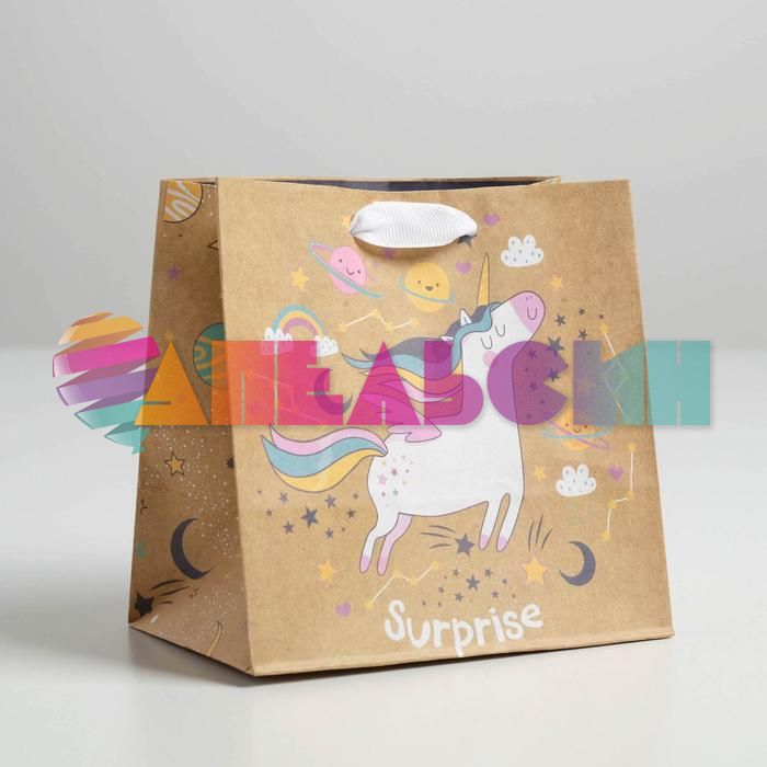 Пакет Единорог Surprise 14х14х9см крафт 5288994