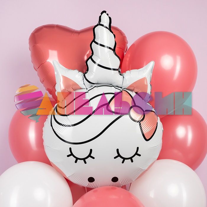 Шар голова Единорог с бантиком FL31"/79см (Китай) 24596