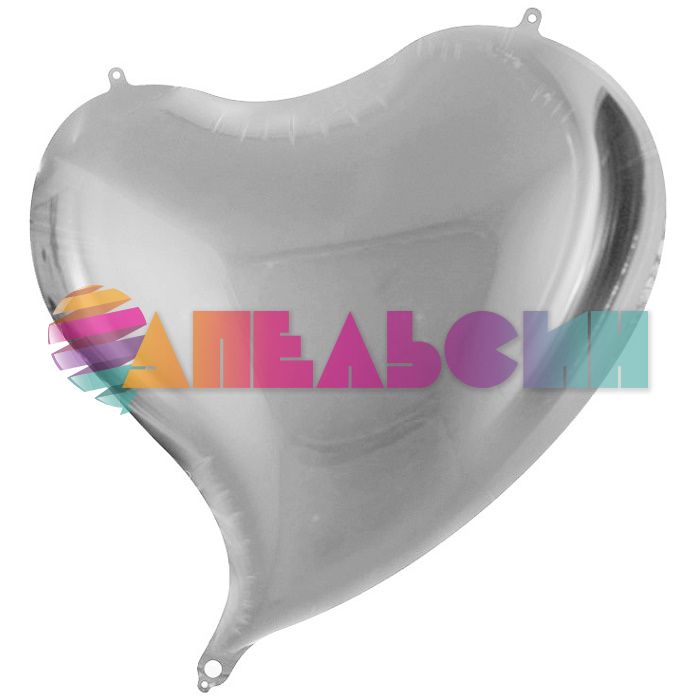 Шар сердце Серебро FL18"/46см (Китай) изгиб 123090