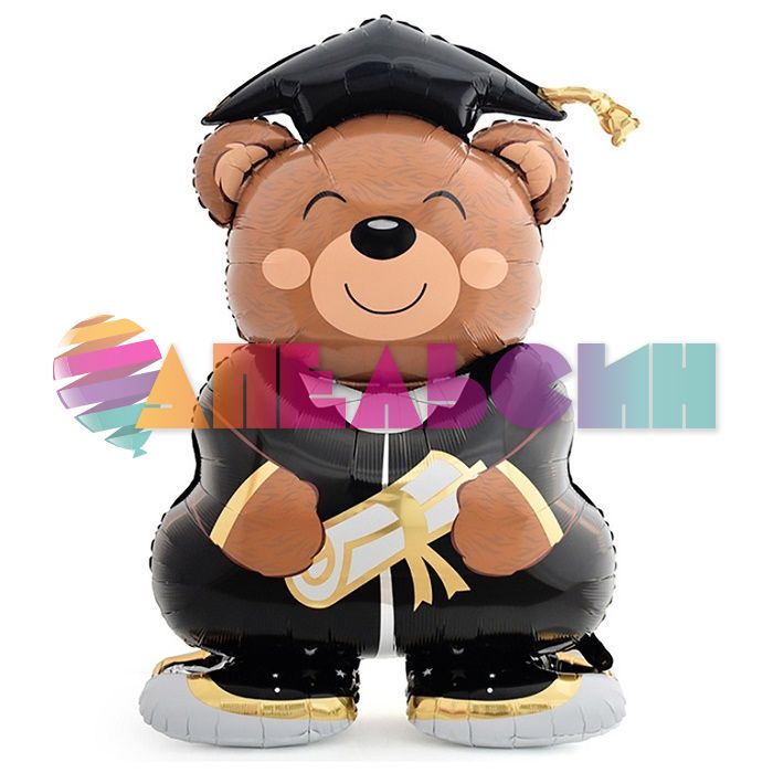 Шар ХОД Мишка выпускник FL58"/147см на подставке (Китай) воздух 24576