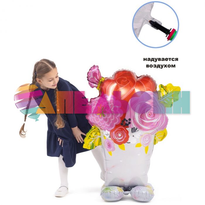 Шар ХОД Букет цветов Е45"/114см на подставке (Китай) воздух 1208-0660