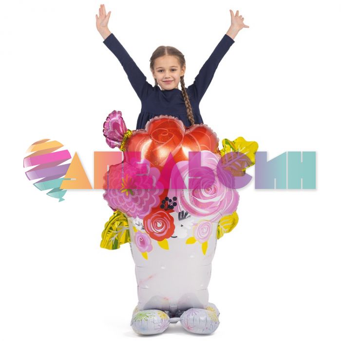 Шар ХОД Букет цветов Е45"/114см на подставке (Китай) воздух 1208-0660