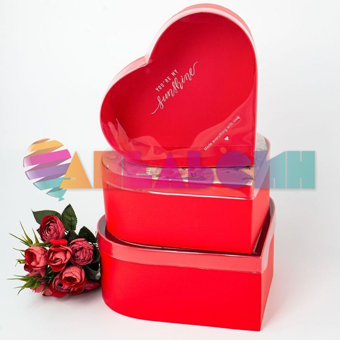 Коробка Красный с прозрачной крышкой 25,2x23x10см сердце Ч52028-2