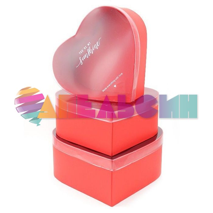 Коробка Красный с прозрачной крышкой 25,2x23x10см сердце Ч52028-2