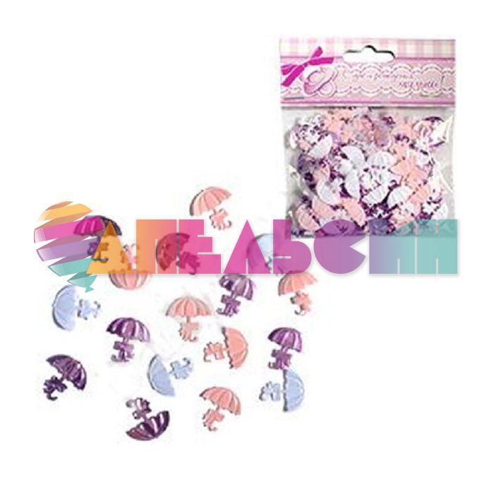 Конфетти Розовый МИКС зонтики 2см 14гр пластик BS00119-PK 6035044