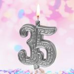 Свеча для торта 35 Серебро узор 3645