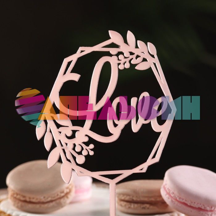 Топпер Love Ботаник розовый 12х15см пластик 7003929