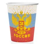 Стакан Россия герб триколор 250мл 6шт/уп картон 690012-СТОК